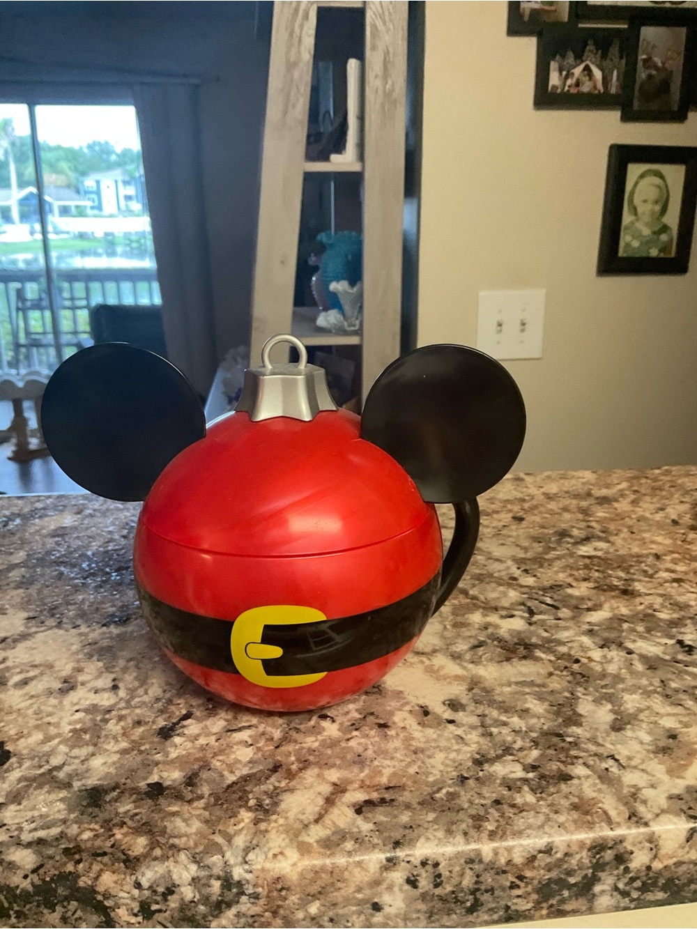 Disney Red Mickey Ornament Candy Jar with Black Ears and Yellow Buckle Plastic